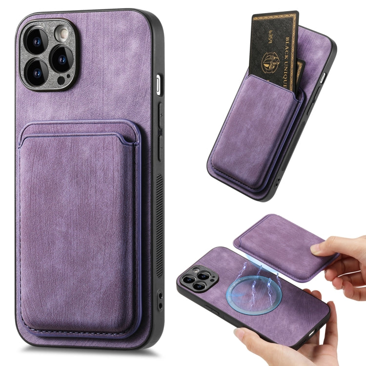 For iPhone 15 Pro Retro Leather Card Bag Magnetic Phone Case(Purple) - HoMEdemic™ 