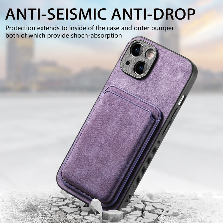 For iPhone 15 Pro Retro Leather Card Bag Magnetic Phone Case(Purple) - HoMEdemic™ 