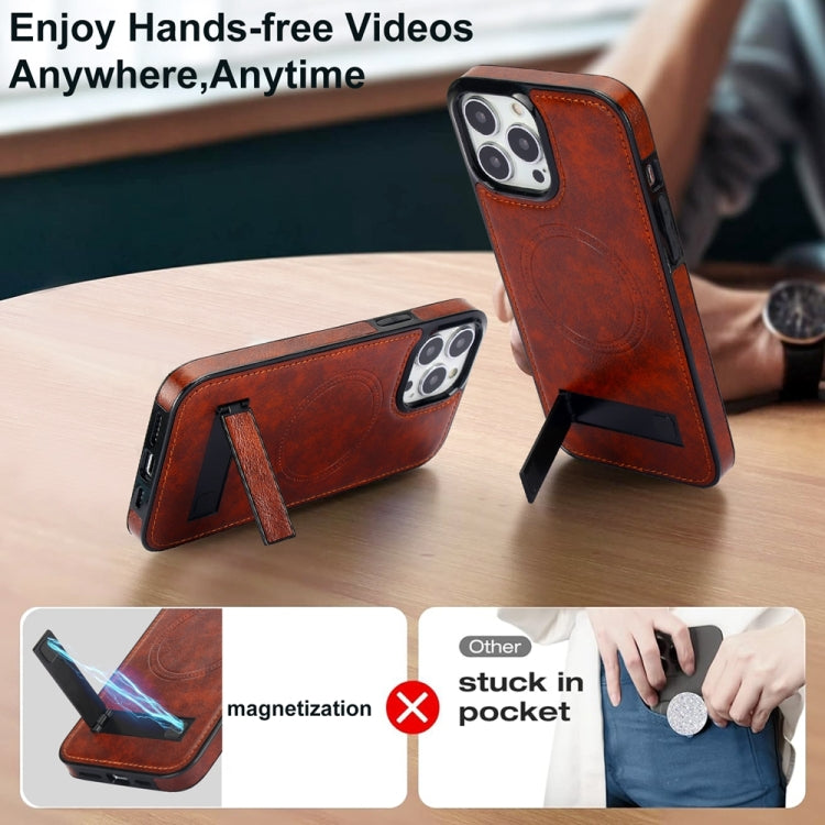 For iPhone 15 Pro Retro Leather Invisible Stand MagSafe Phone Case(Brown) - HoMEdemic™ 