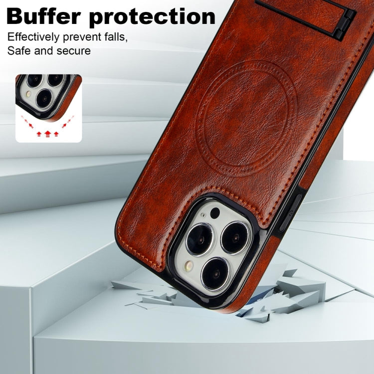 For iPhone 15 Pro Retro Leather Invisible Stand MagSafe Phone Case(Brown) - HoMEdemic™ 