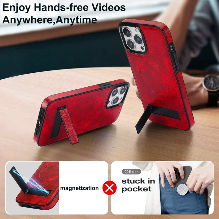 For iPhone 15 Pro Retro Leather Invisible Stand MagSafe Phone Case(Red) - HoMEdemic™ 