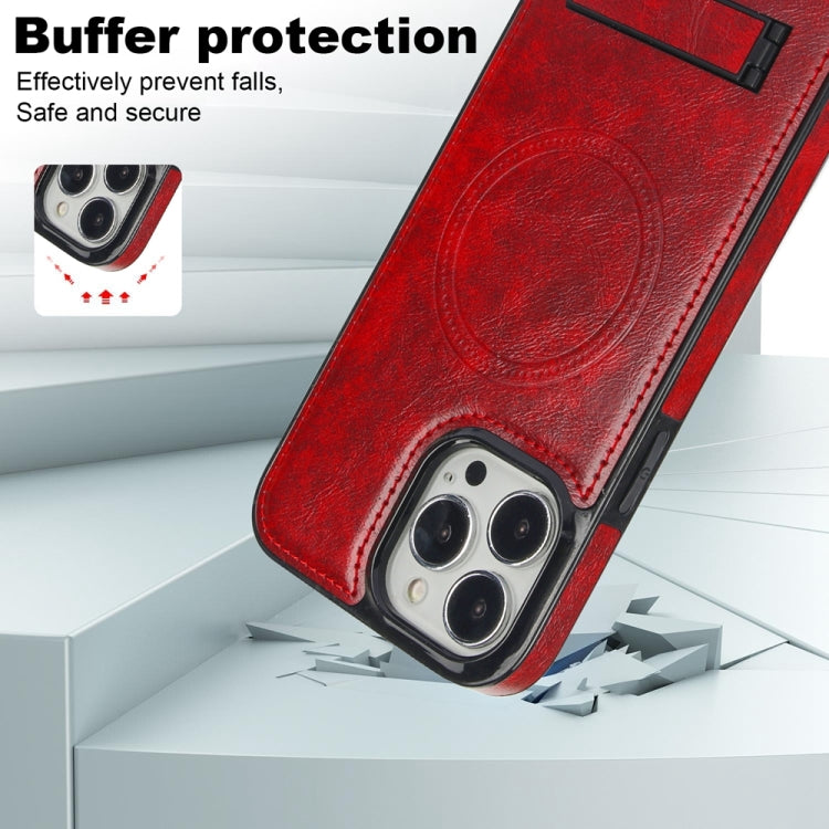 For iPhone 15 Pro Retro Leather Invisible Stand MagSafe Phone Case(Red) - HoMEdemic™ 