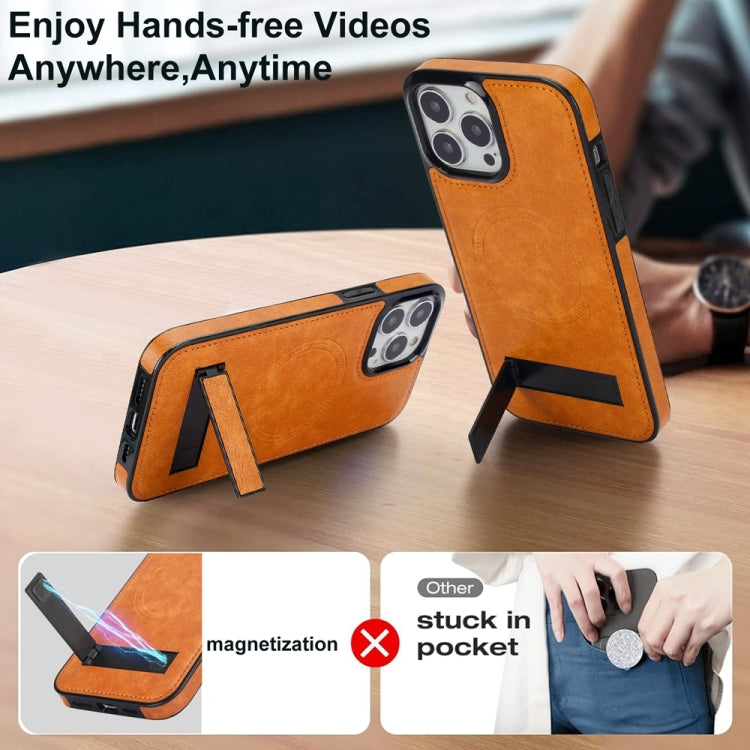 For iPhone 15 Pro Retro Leather Invisible Stand MagSafe Phone Case(Yellow) - HoMEdemic™ 