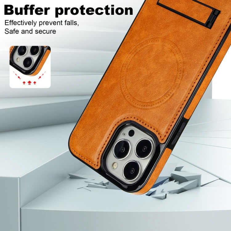 For iPhone 15 Pro Retro Leather Invisible Stand MagSafe Phone Case(Yellow) - HoMEdemic™ 