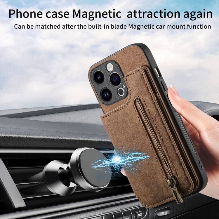 For iPhone 15 Pro Retro Leather Zipper Wallet Back Phone Case(Brown) - HoMEdemic™ 