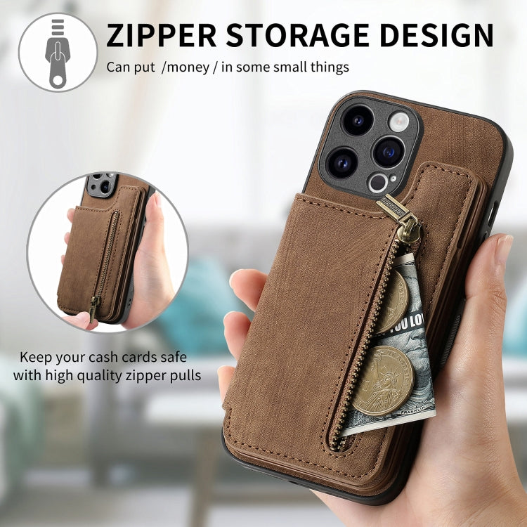 For iPhone 15 Pro Retro Leather Zipper Wallet Back Phone Case(Brown) - HoMEdemic™ 