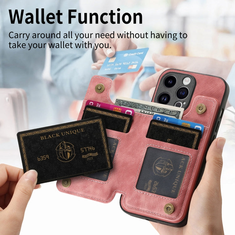For iPhone 15 Pro Retro Leather Zipper Wallet Back Phone Case(Pink) - HoMEdemic™ 