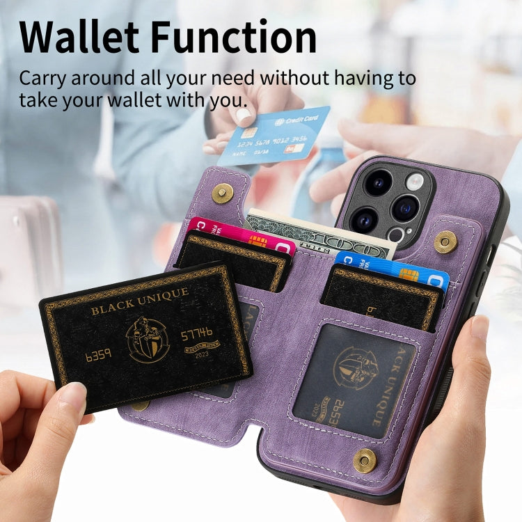 For iPhone 15 Pro Retro Leather Zipper Wallet Back Phone Case(Purple) - HoMEdemic™ 