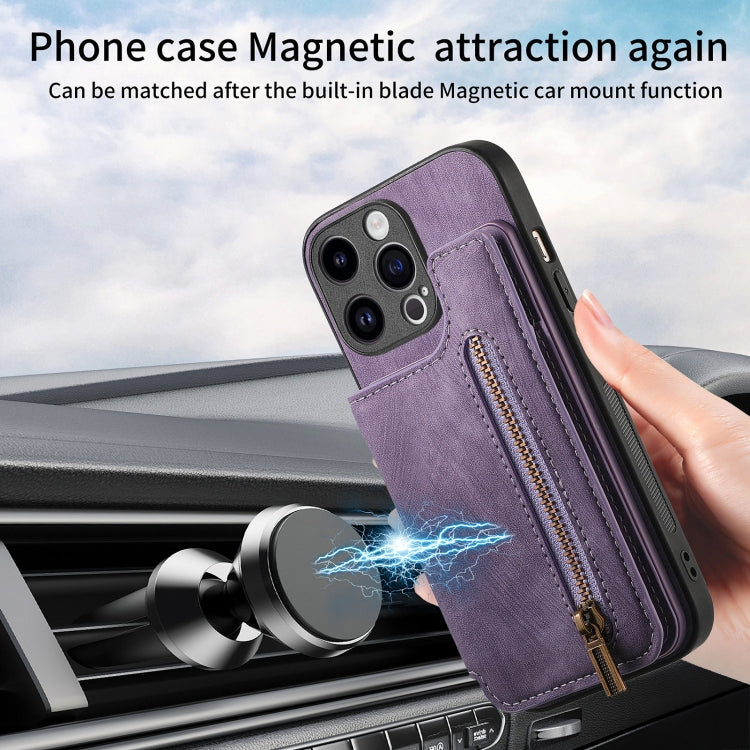 For iPhone 15 Pro Retro Leather Zipper Wallet Back Phone Case(Purple) - HoMEdemic™ 