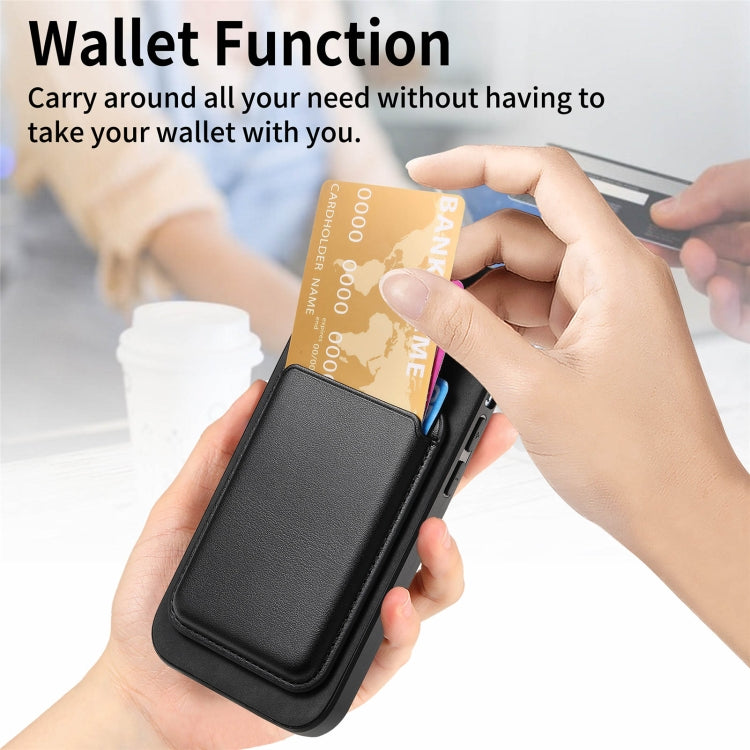 For iPhone 15 Pro Retro Magsafe Card Bag PU Back Cover Phone Case(Black) - HoMEdemic™ 