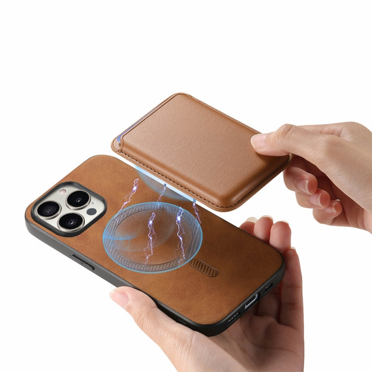 For iPhone 15 Pro Retro Magsafe Card Bag PU Back Cover Phone Case(Brown) - HoMEdemic™ 