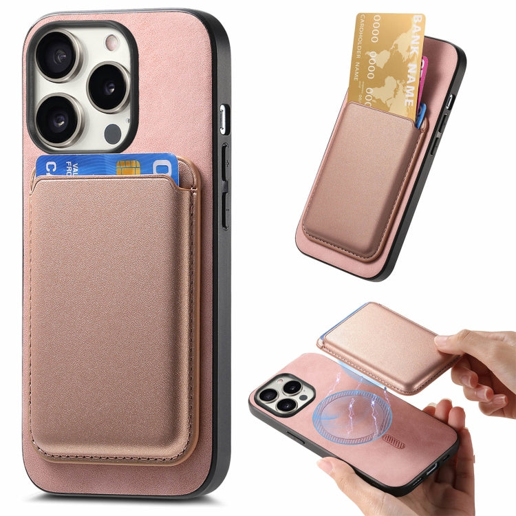 For iPhone 15 Pro Retro Magsafe Card Bag PU Back Cover Phone Case(Pink) - HoMEdemic™ 
