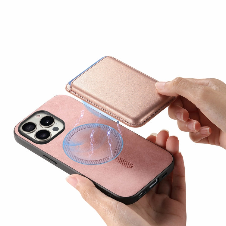 For iPhone 15 Pro Retro Magsafe Card Bag PU Back Cover Phone Case(Pink) - HoMEdemic™ 