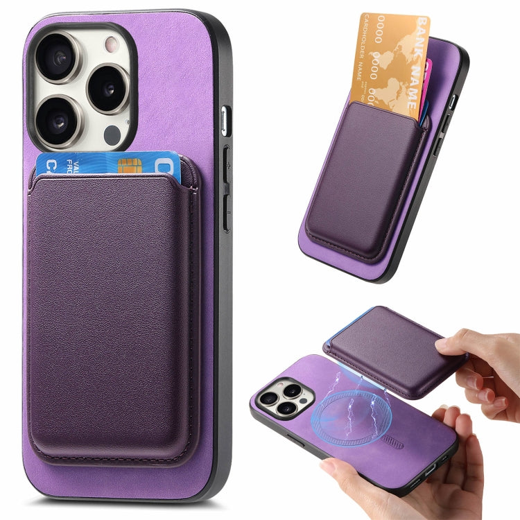 For iPhone 15 Pro Retro Magsafe Card Bag PU Back Cover Phone Case(Purple) - HoMEdemic™ 