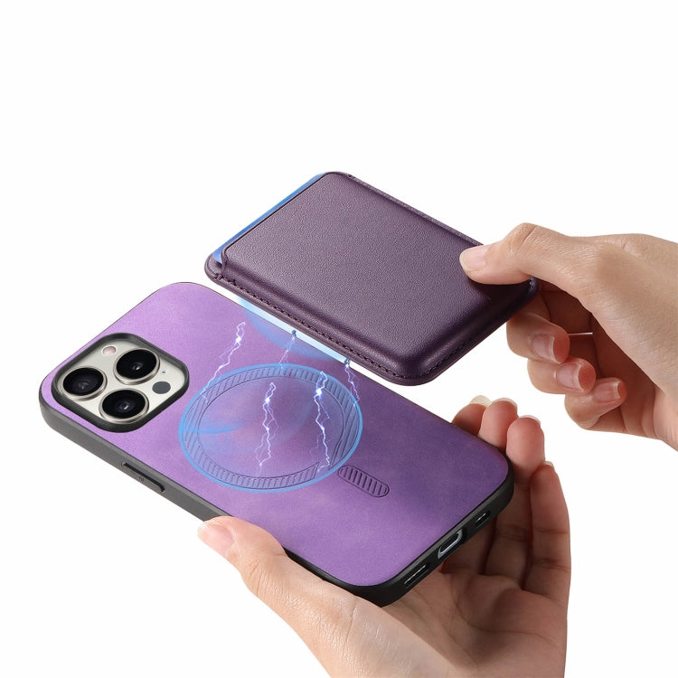 For iPhone 15 Pro Retro Magsafe Card Bag PU Back Cover Phone Case(Purple) - HoMEdemic™ 