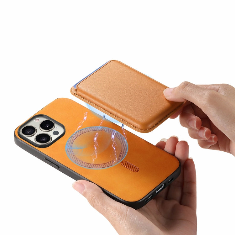 For iPhone 15 Pro Retro Magsafe Card Bag PU Back Cover Phone Case(Yellow) - HoMEdemic™ 
