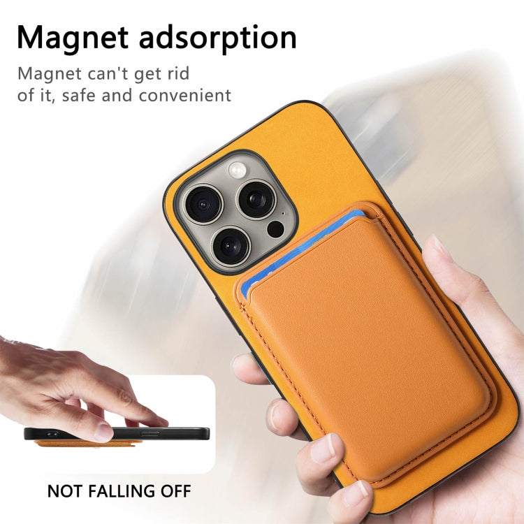 For iPhone 15 Pro Retro Magsafe Card Bag PU Back Cover Phone Case(Yellow) - HoMEdemic™ 