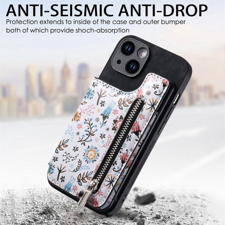 For iPhone 15 Pro Retro Painted Zipper Wallet Back Phone Case(Black) - HoMEdemic™ 