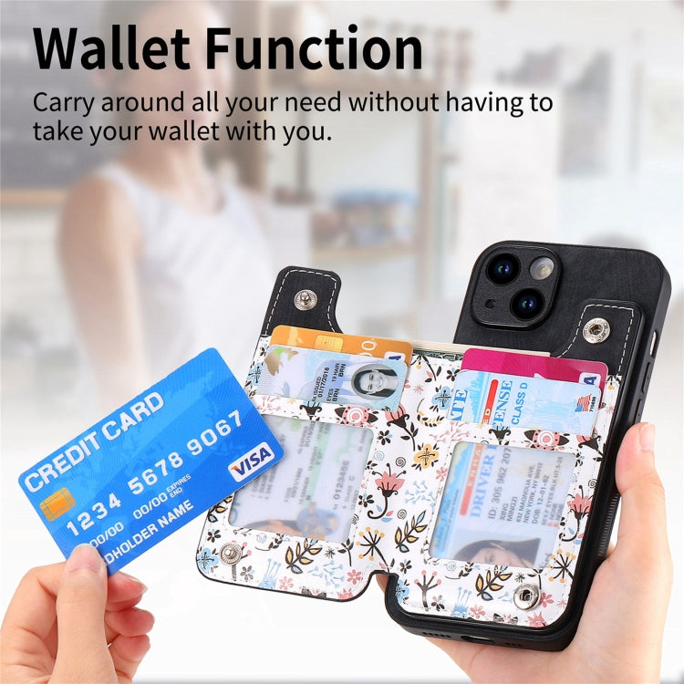 For iPhone 15 Pro Retro Painted Zipper Wallet Back Phone Case(Black) - HoMEdemic™ 