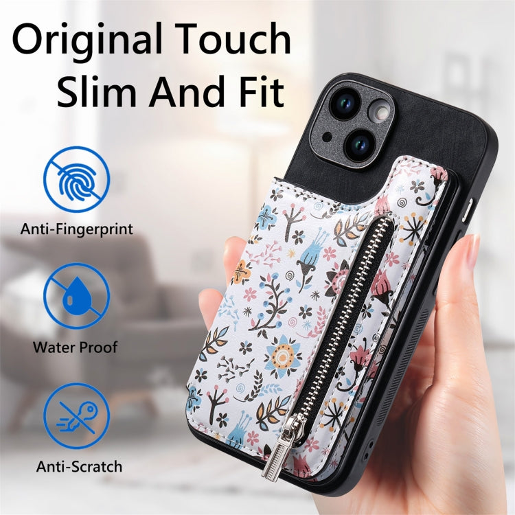 For iPhone 15 Pro Retro Painted Zipper Wallet Back Phone Case(Black) - HoMEdemic™ 