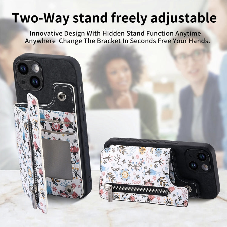 For iPhone 15 Pro Retro Painted Zipper Wallet Back Phone Case(Black) - HoMEdemic™ 