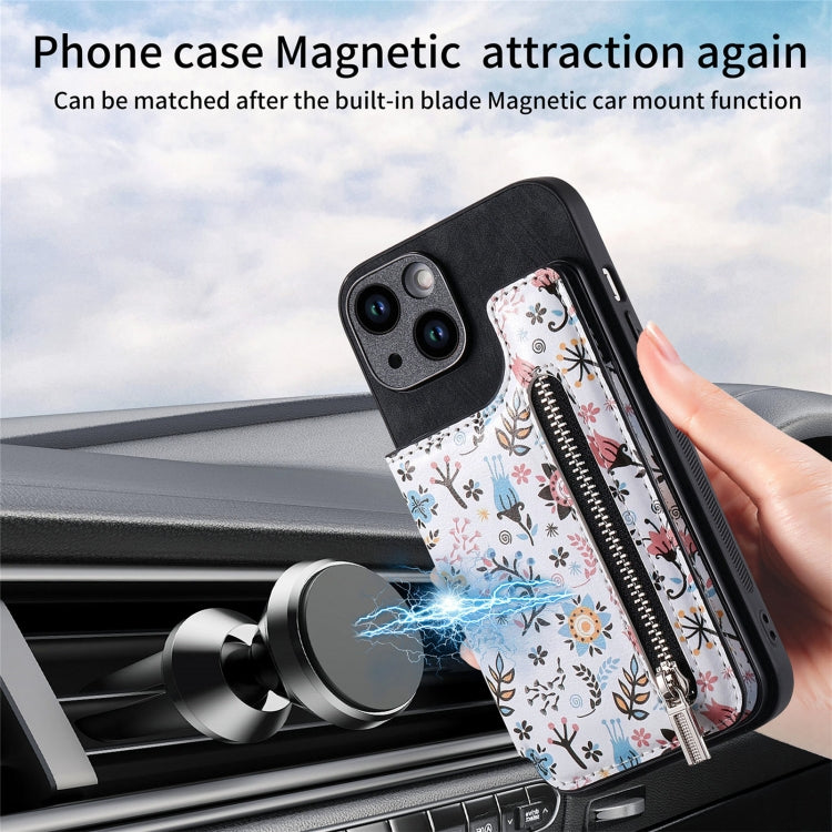 For iPhone 15 Pro Retro Painted Zipper Wallet Back Phone Case(Black) - HoMEdemic™ 
