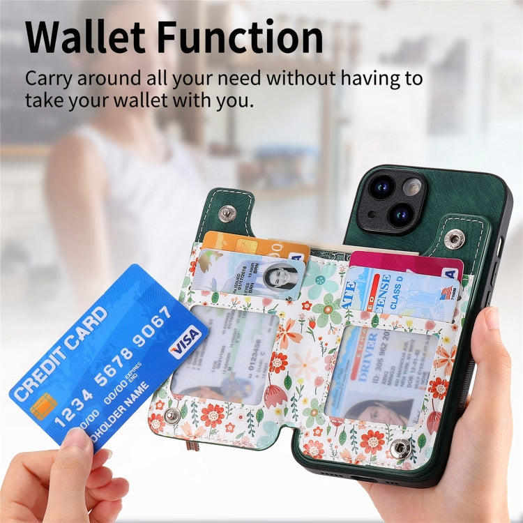 For iPhone 15 Pro Retro Painted Zipper Wallet Back Phone Case(Green) - HoMEdemic™ 