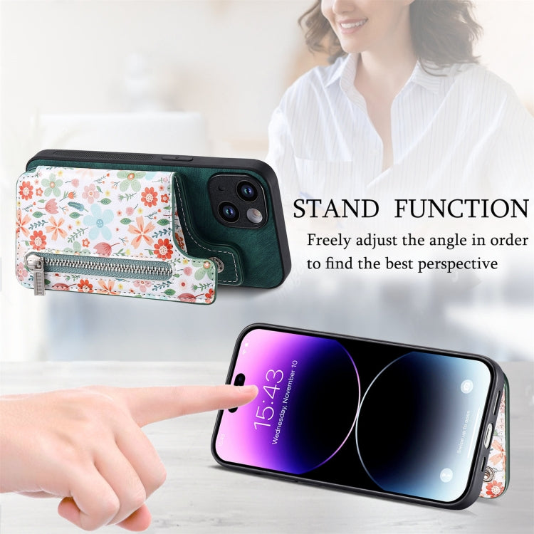 For iPhone 15 Pro Retro Painted Zipper Wallet Back Phone Case(Green) - HoMEdemic™ 