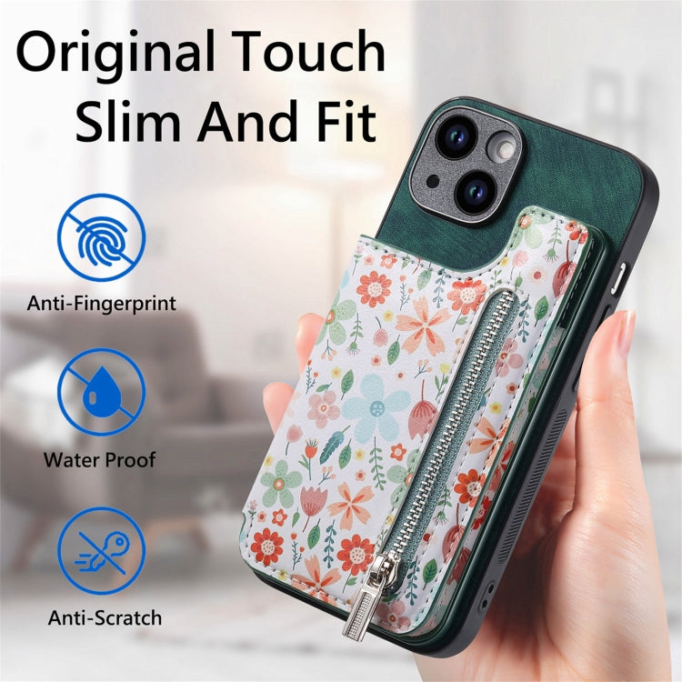 For iPhone 15 Pro Retro Painted Zipper Wallet Back Phone Case(Green) - HoMEdemic™ 