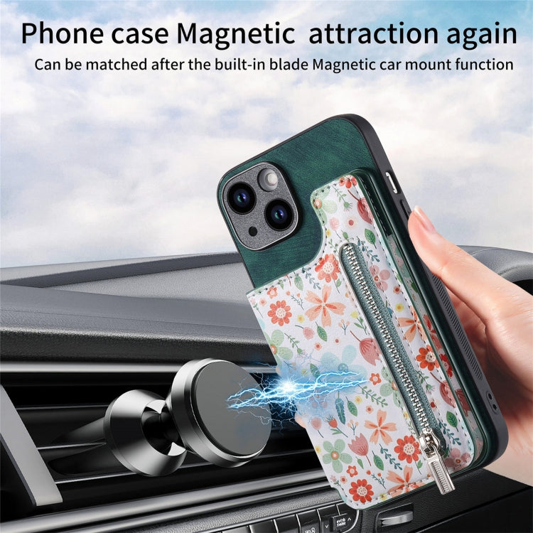 For iPhone 15 Pro Retro Painted Zipper Wallet Back Phone Case(Green) - HoMEdemic™ 