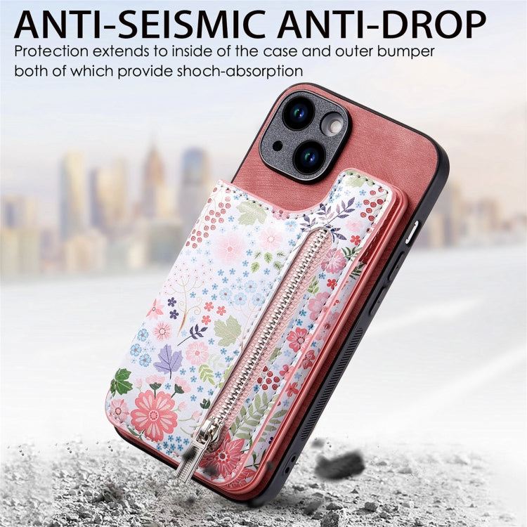 For iPhone 15 Pro Retro Painted Zipper Wallet Back Phone Case(Pink) - HoMEdemic™ 