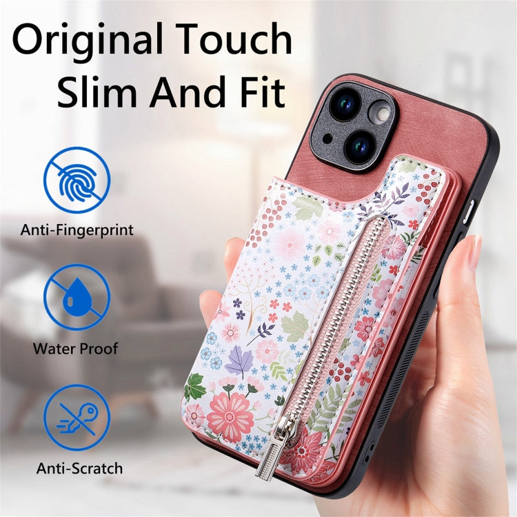 For iPhone 15 Pro Retro Painted Zipper Wallet Back Phone Case(Pink) - HoMEdemic™ 
