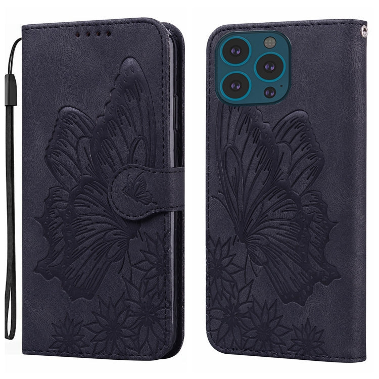 For iPhone 15 Pro Retro Skin Feel Butterflies Embossing Leather Phone Case(Black) - HoMEdemic™ 