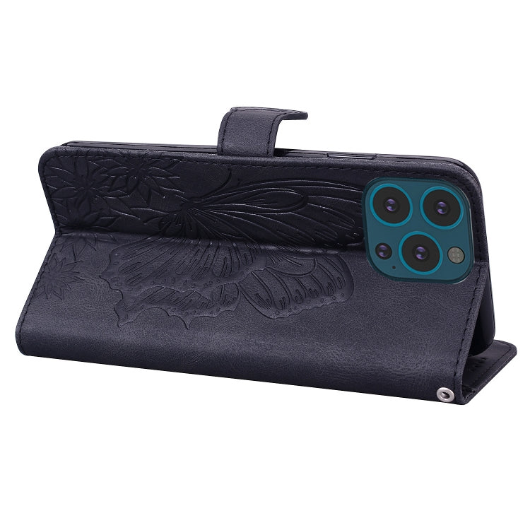 For iPhone 15 Pro Retro Skin Feel Butterflies Embossing Leather Phone Case(Black) - HoMEdemic™ 