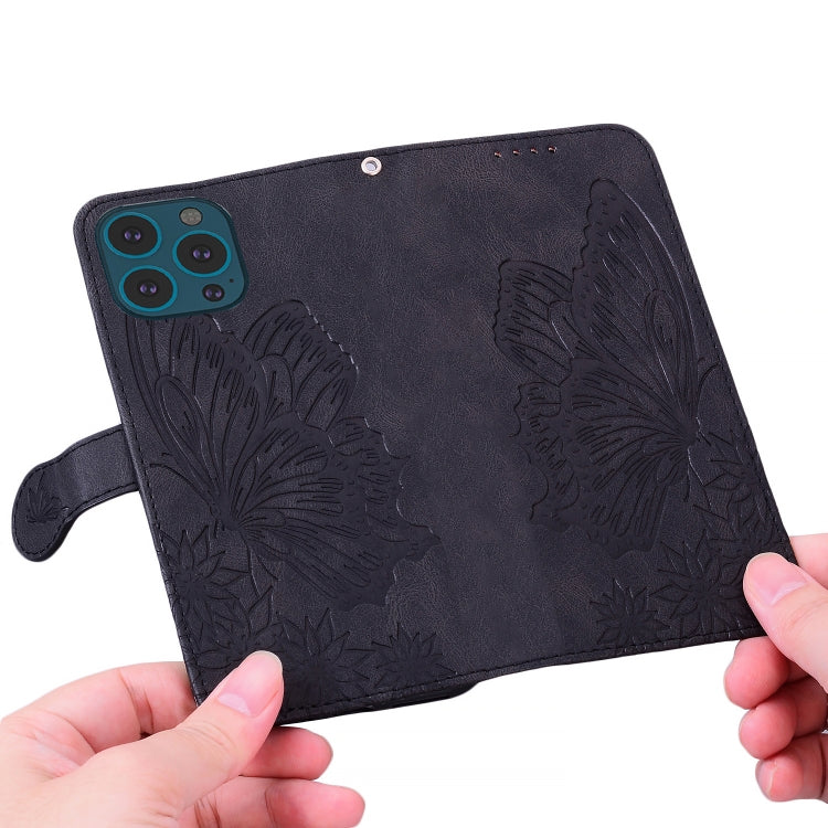 For iPhone 15 Pro Retro Skin Feel Butterflies Embossing Leather Phone Case(Black) - HoMEdemic™ 
