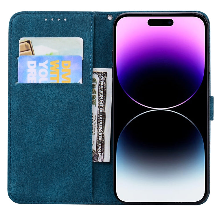 For iPhone 15 Pro Retro Skin Feel Butterflies Embossing Leather Phone Case(Blue) - HoMEdemic™ 
