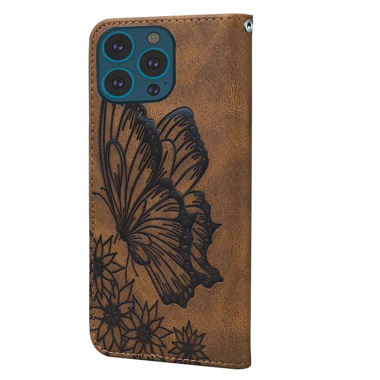 For iPhone 15 Pro Retro Skin Feel Butterflies Embossing Leather Phone Case(Brown) - HoMEdemic™ 