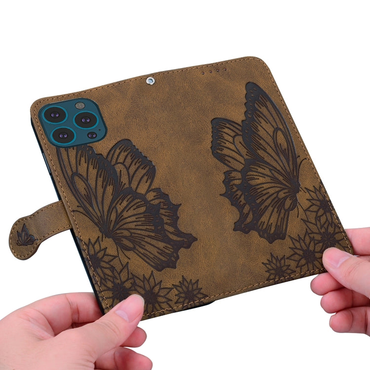 For iPhone 15 Pro Retro Skin Feel Butterflies Embossing Leather Phone Case(Brown) - HoMEdemic™ 