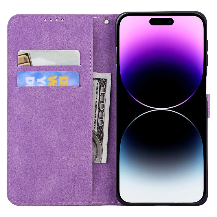 For iPhone 15 Pro Retro Skin Feel Butterflies Embossing Leather Phone Case(Purple) - HoMEdemic™ 