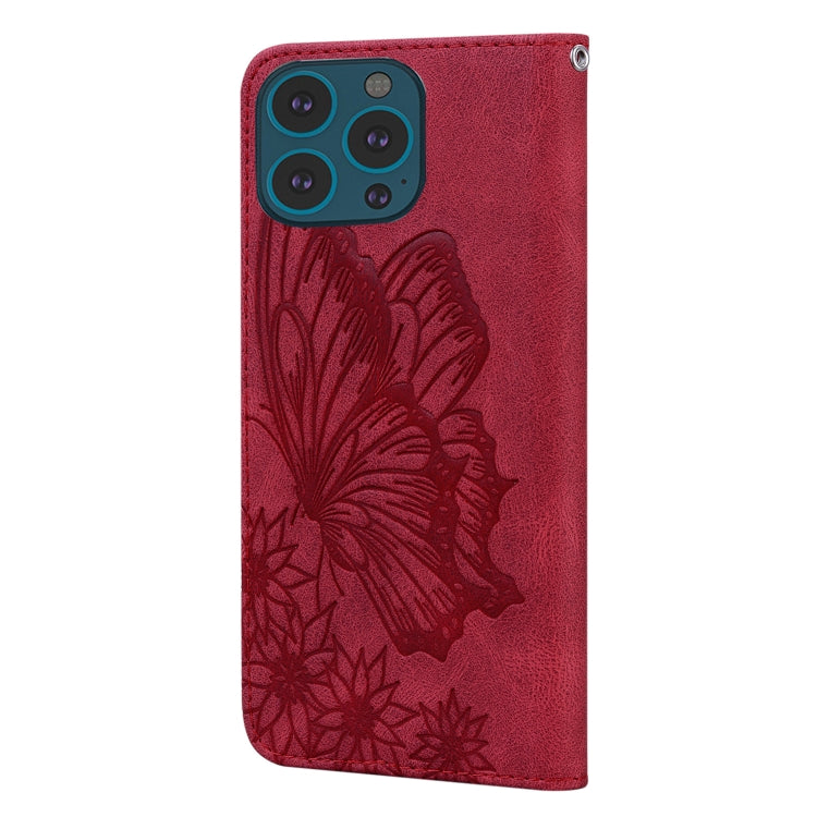 For iPhone 15 Pro Retro Skin Feel Butterflies Embossing Leather Phone Case(Red) - HoMEdemic™ 