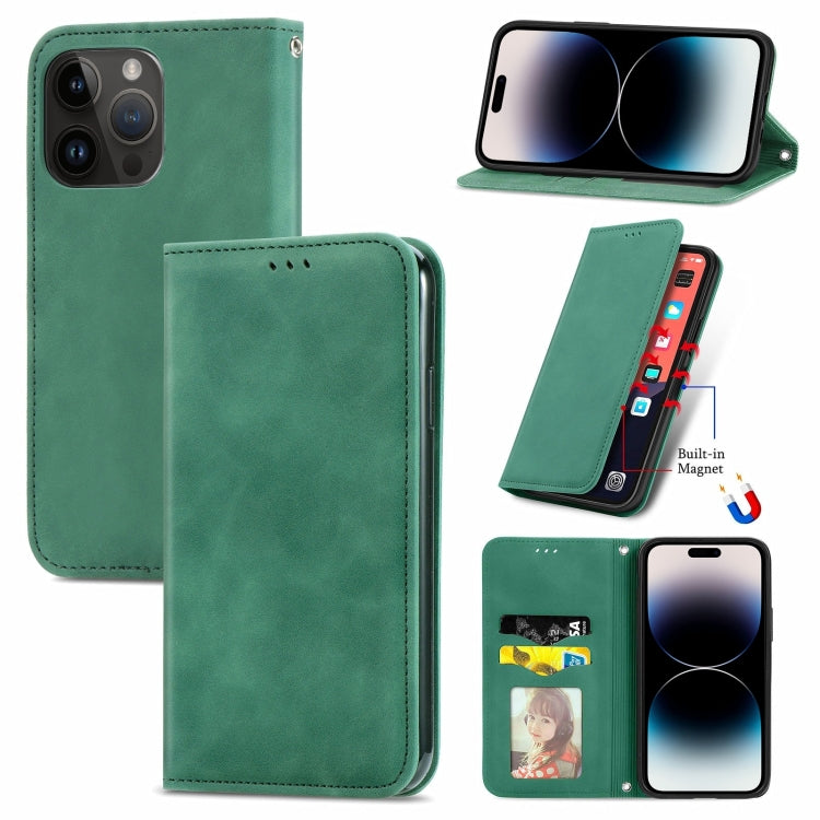 For iPhone 15 Pro Retro Skin Feel Magnetic Flip Leather Phone Case(Green) - HoMEdemic™ 