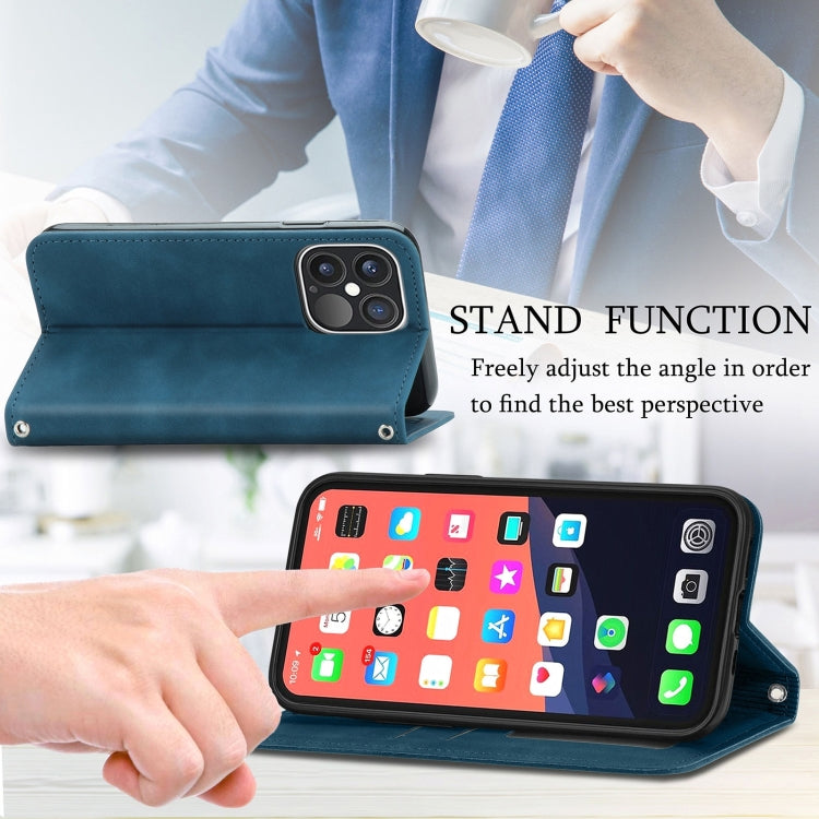 For iPhone 15 Pro Retro Skin Feel Magnetic Leather Phone Case(Blue) - HoMEdemic™ 