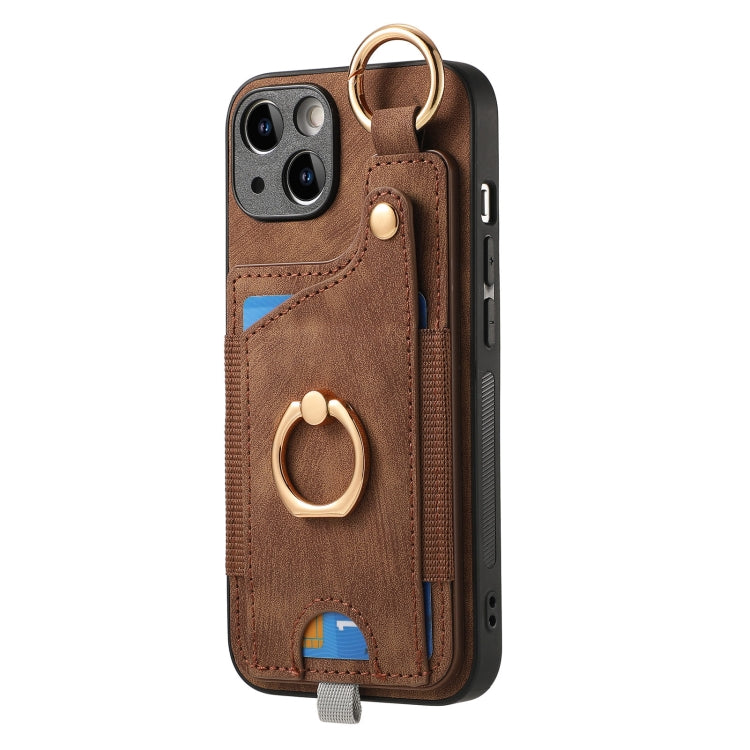 For iPhone 15 Pro Retro Skin-feel Ring Card Bag Phone Case with Hang Loop(Brown) - HoMEdemic™ 