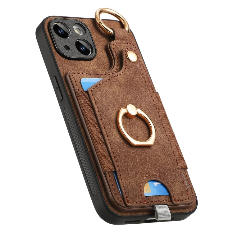 For iPhone 15 Pro Retro Skin-feel Ring Card Bag Phone Case with Hang Loop(Brown) - HoMEdemic™ 