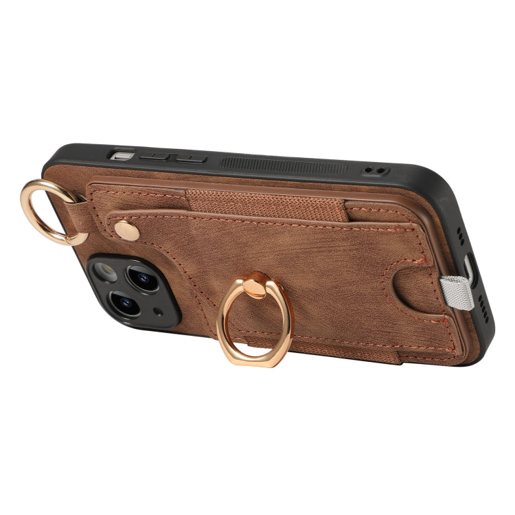 For iPhone 15 Pro Retro Skin-feel Ring Card Bag Phone Case with Hang Loop(Brown) - HoMEdemic™ 