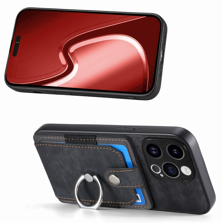 For iPhone 15 Pro Retro Skin-feel Ring Card Wallet Phone Case(Black) - HoMEdemic™ 