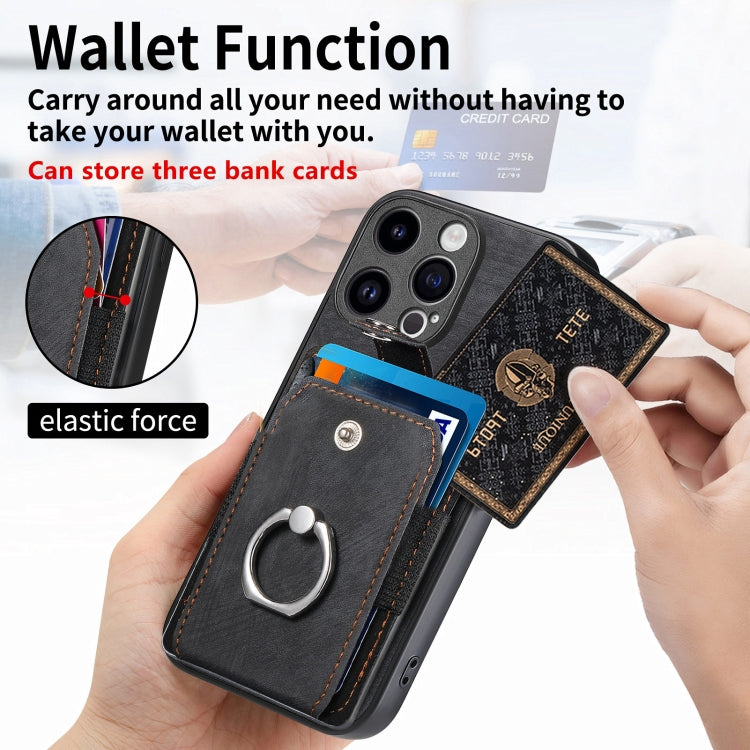 For iPhone 15 Pro Retro Skin-feel Ring Card Wallet Phone Case(Black) - HoMEdemic™ 