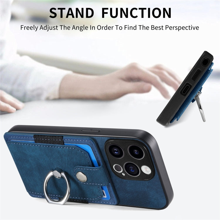 For iPhone 15 Pro Retro Skin-feel Ring Card Wallet Phone Case(Blue) - HoMEdemic™ 