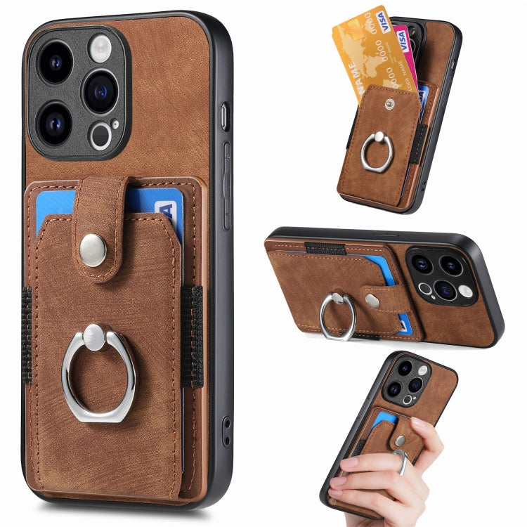 For iPhone 15 Pro Retro Skin-feel Ring Card Wallet Phone Case(Brown) - HoMEdemic™ 