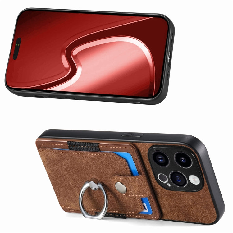 For iPhone 15 Pro Retro Skin-feel Ring Card Wallet Phone Case(Brown) - HoMEdemic™ 